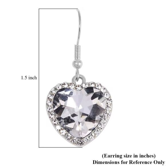 White Glass and Austrian Crystal Heart Bracelet (7.50-9.50In) and Earrings Set - Picture 7 of 8